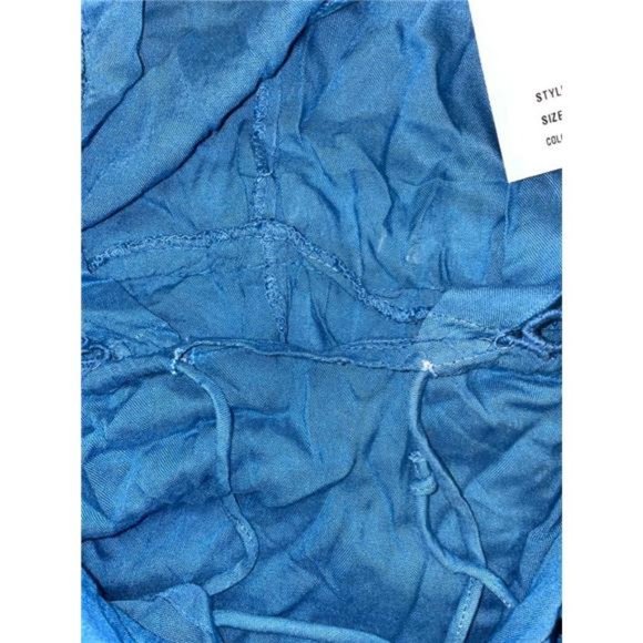 Women's Blue Drawstring Waist Deep V Neck Crochet Swimsuit Cover Up S - Picture 3 of 3